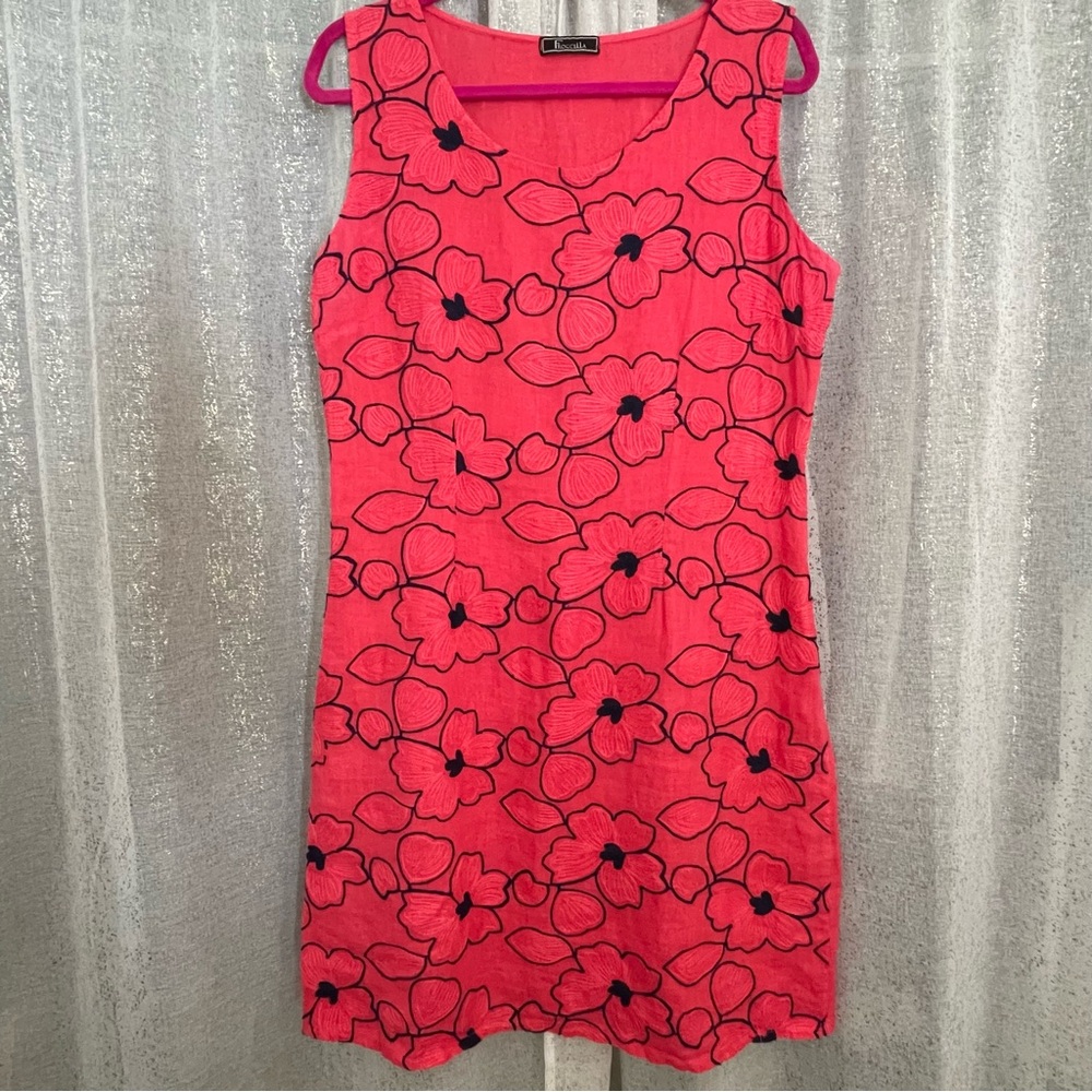 Floral Pink Dress linen Sleeveless size M